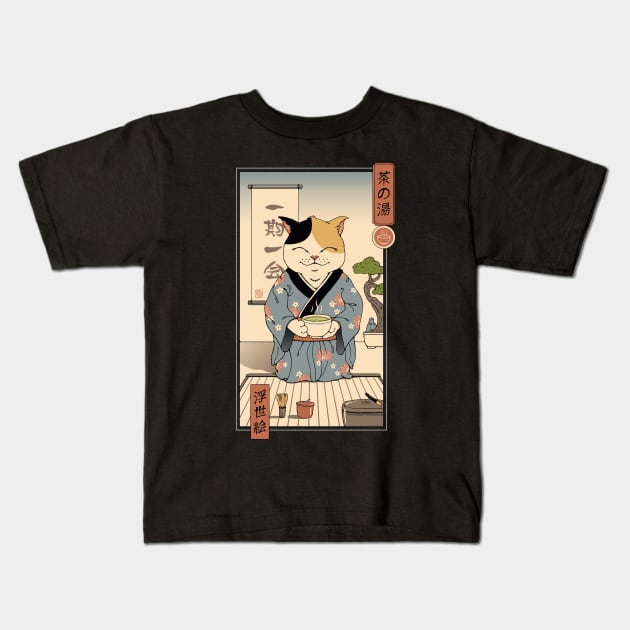 Cat Tea Ceremony Kids T-Shirt by Vincent Trinidad Art